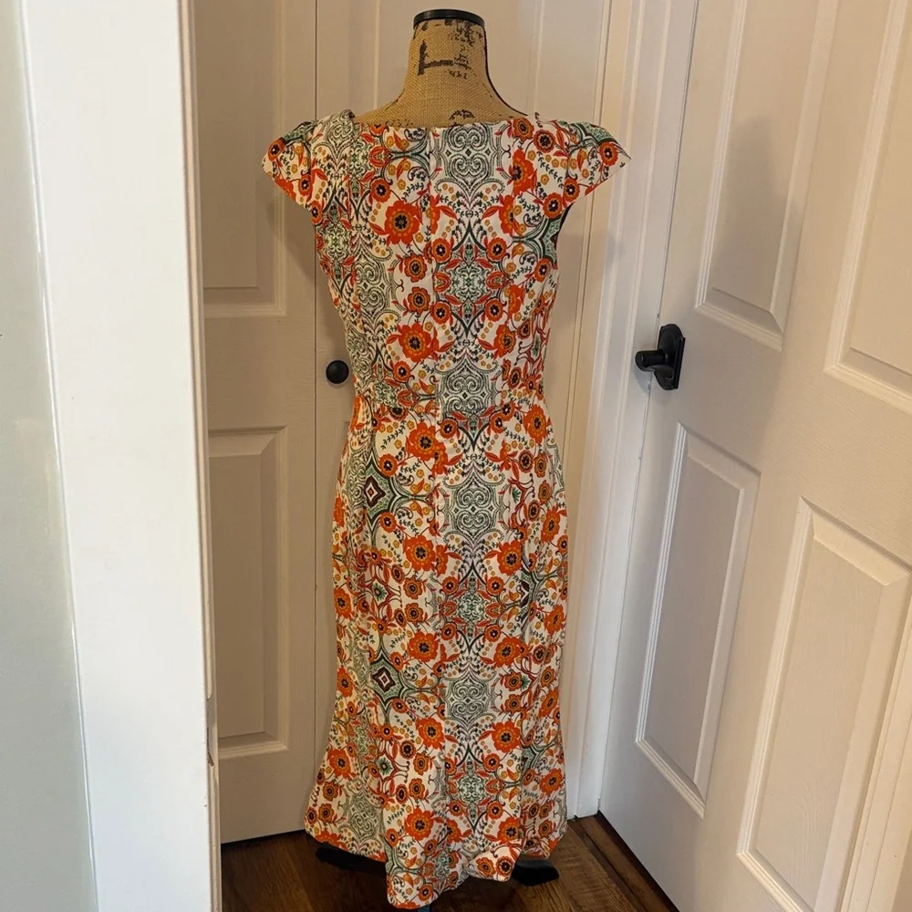 Anthropologie Floral Midi Dress with Cap Sleeves - Picture 9 of 12